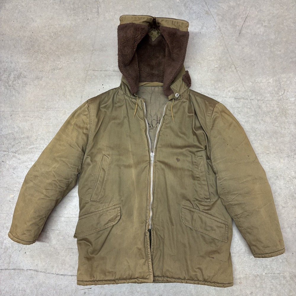 True Vintage US Military B-9 Flight Parka Split Shearling Hood Full Zip 40s